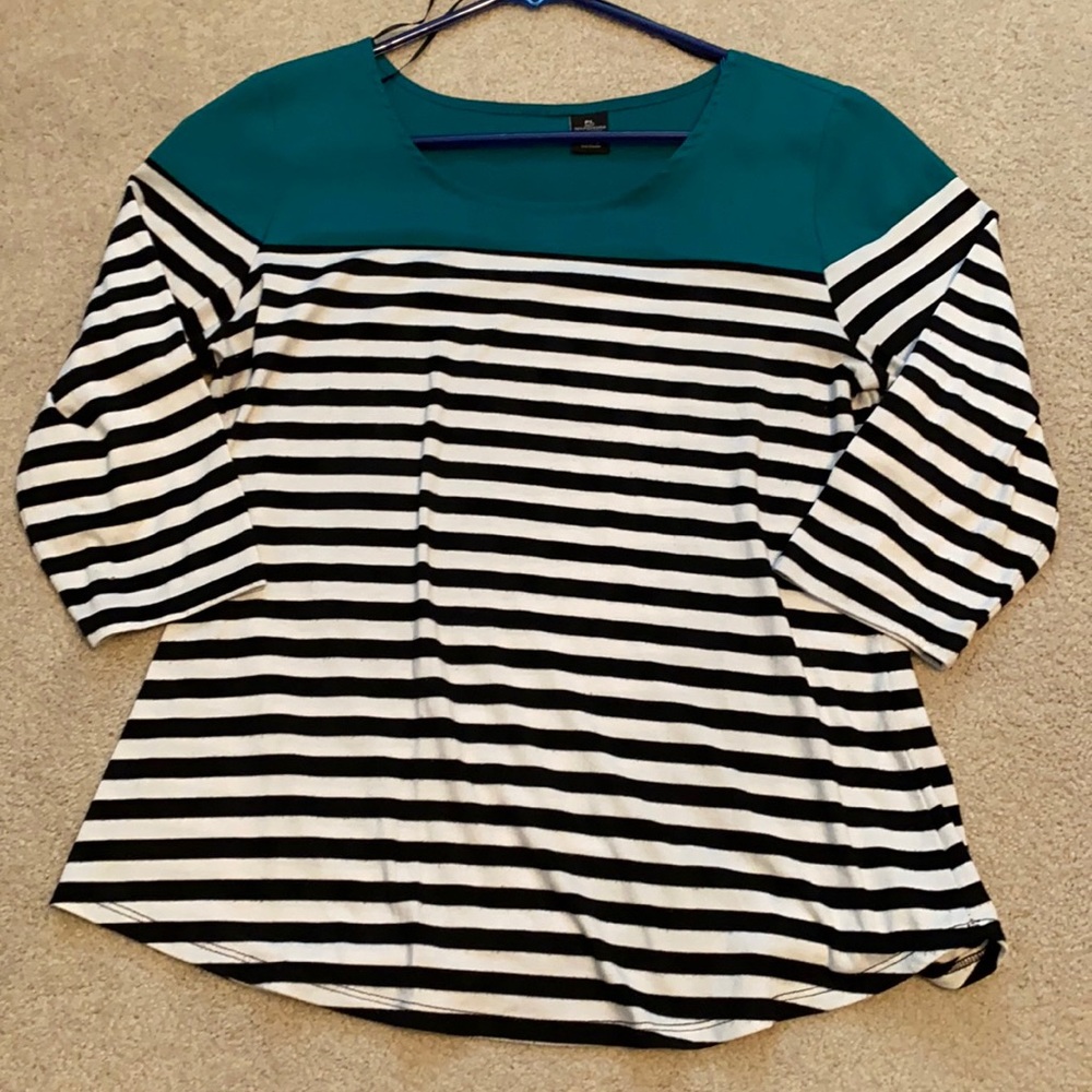 Petite Large 3/4 or elbow sleeve striped top